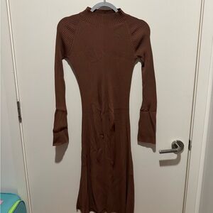 Everlane Brown Ribbed Long-Sleeve Midi Dress